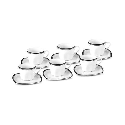 Ensemble de Tasses à Thé Karaca Black Line pour 6 Personnes, 12 Pièces, 220 ml