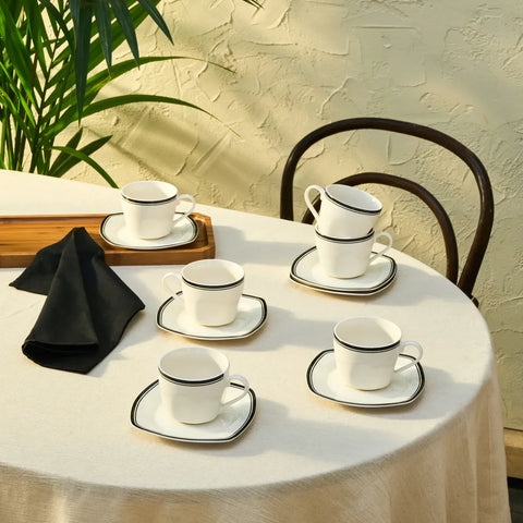 Ensemble de Tasses à Thé Karaca Black Line pour 6 Personnes, 12 Pièces, 220 ml