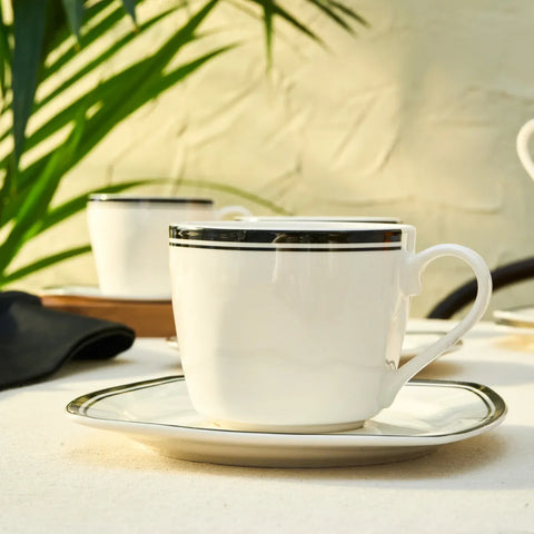 Ensemble de Tasses à Thé Karaca Black Line pour 6 Personnes, 12 Pièces, 220 ml