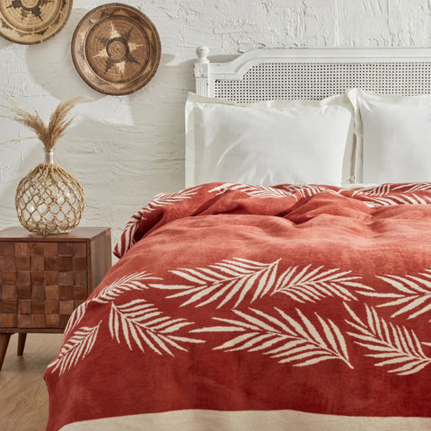 Karaca Home Leaf Plaid en Coton à Feuille Unique, Terracotta